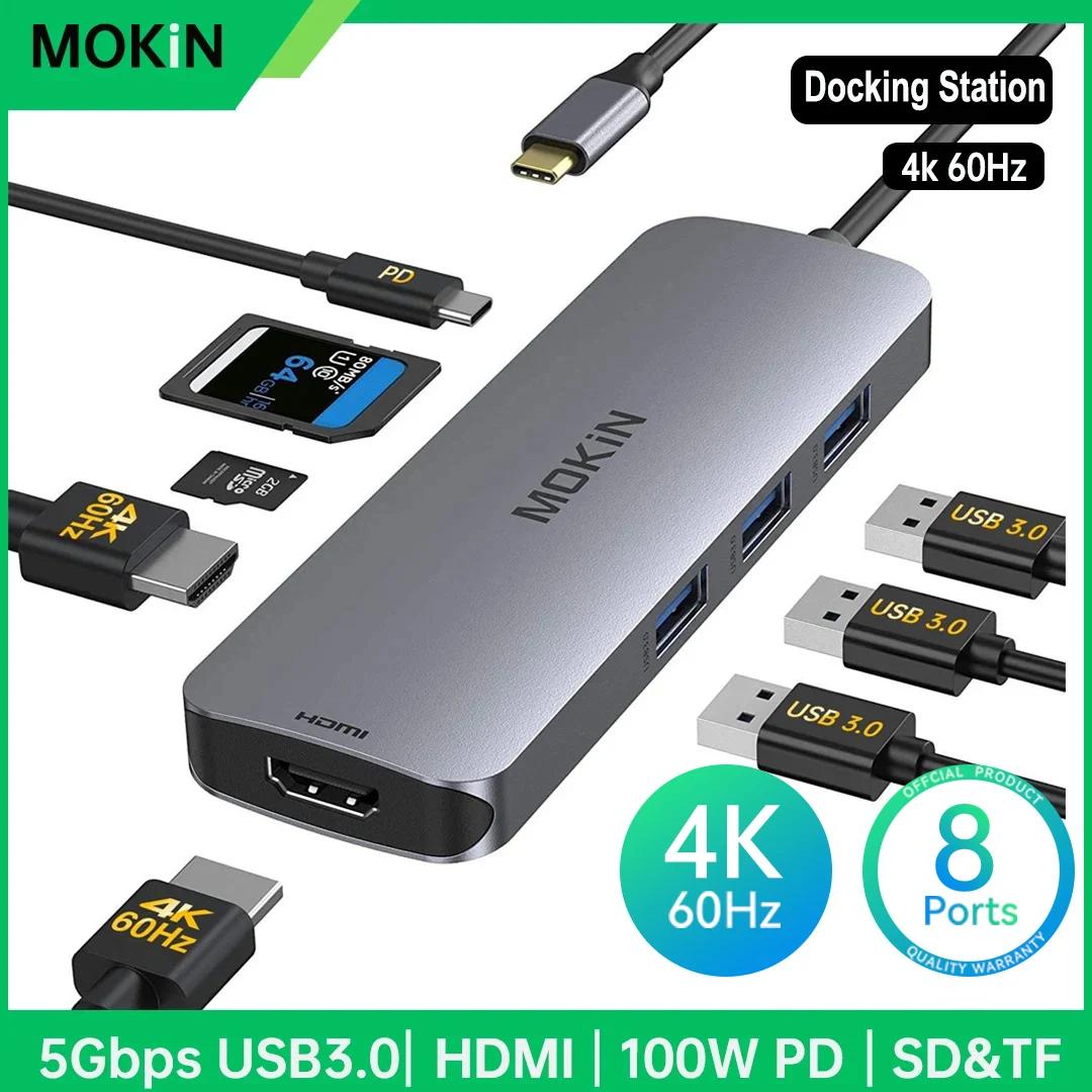 MOKiN  HDMI USB , CŸ-̴ Ʈ, PD 100W , ƺ  , USB 3.0 , Ʈ º, 4K, 60Hz